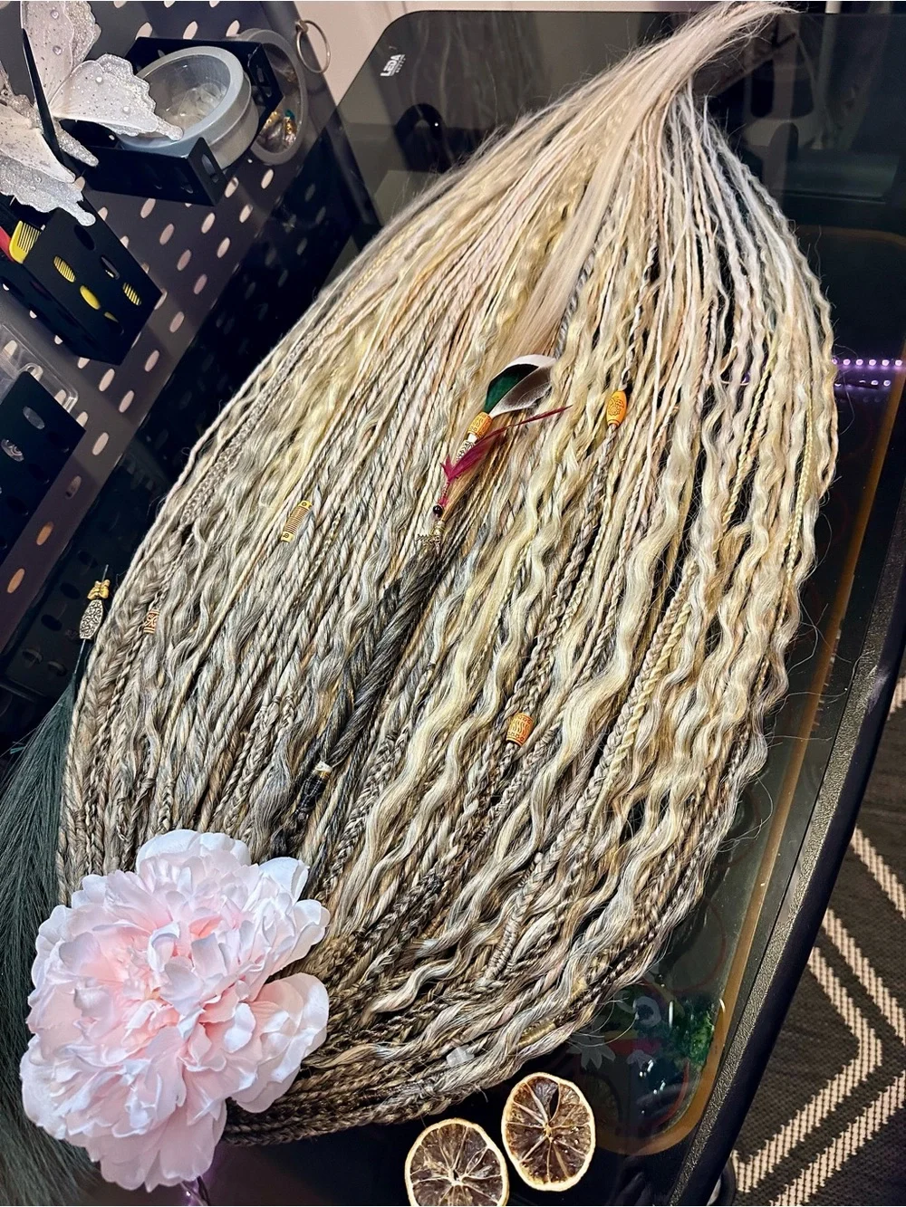 Black and Blonde Braided Hairpiece with  Accents New 70 DE Dreadlocks